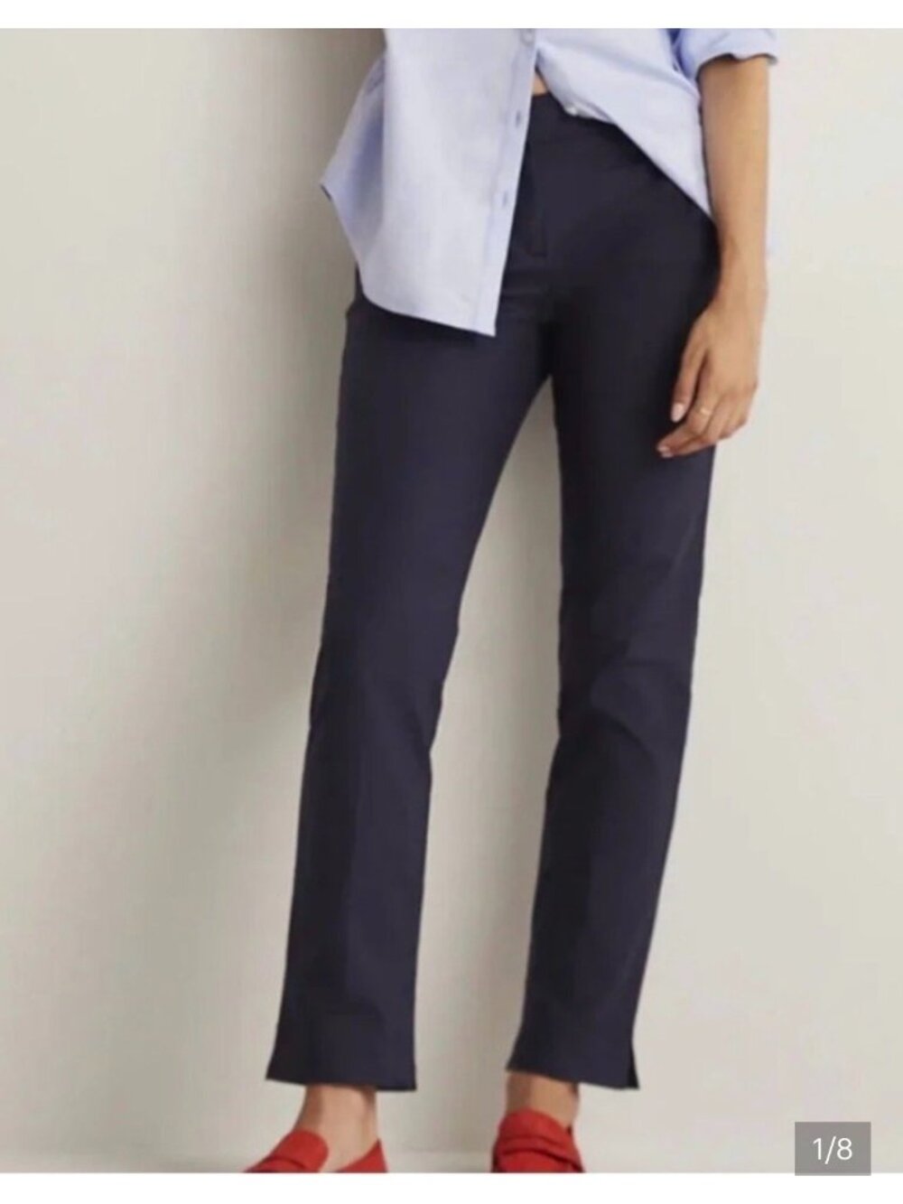 Boden Richmond Navy Blue Womens Straight-Leg Cotton Pants US 8R Back Pockets